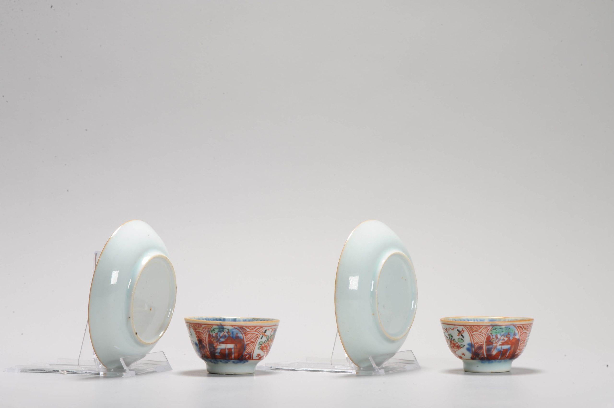 Japanese Pair of Antique Chinese Porcelain Kangxi Period Amsterdam Bont Tea Bowls For Sale