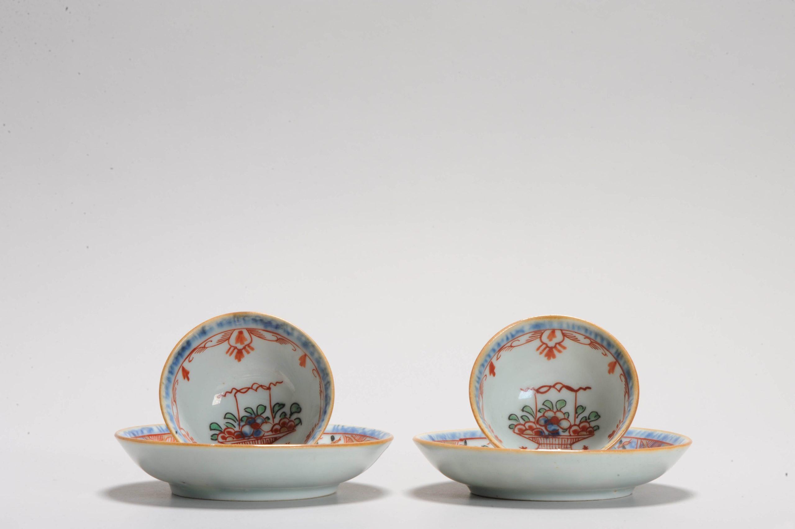 18th Century and Earlier Pair of Antique Chinese Porcelain Kangxi Period Amsterdam Bont Tea Bowls For Sale
