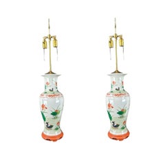 Pair of Antique Chinese Porcelain Lamps With Botanical Detail