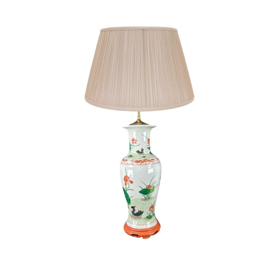 Chinoiserie Pair of Antique Chinese Porcelain Lamps With Botanical Detail For Sale