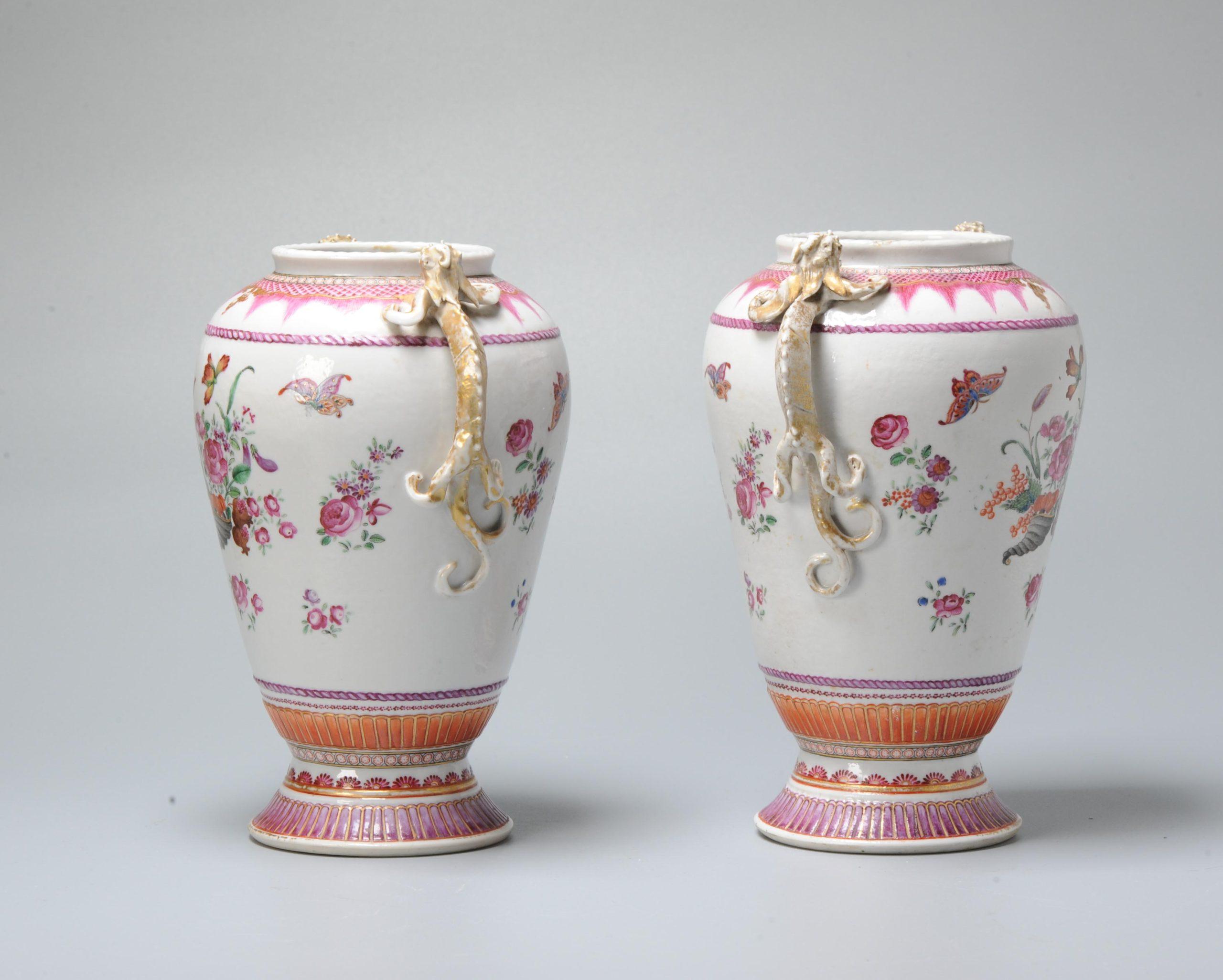Una coppia di vasi famille rose superbi e di alta qualità.

I vasi sono splendidamente realizzati con orecchie di drago e pittura di alta qualità di farfalle e fiori, periodo Qianlong, XVIII secolo.

Informazioni aggiuntive:
Materiale: Porcellana e