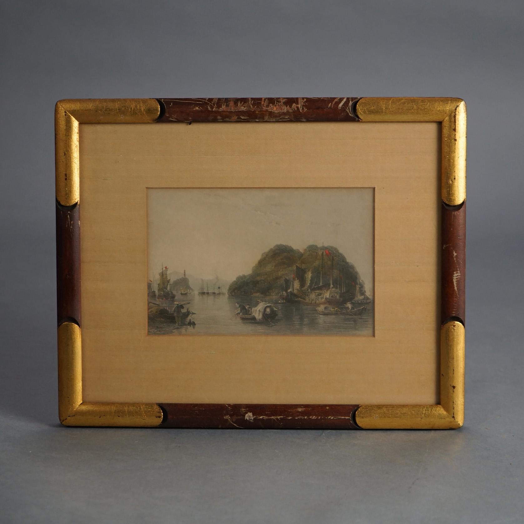 Pair of Antique Chinese Prints, Genre & Lake Scenes, Framed, C1920 For Sale 2