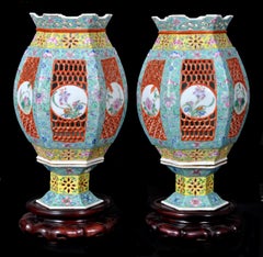 Pair of Antique Chinese Republican Period Imperial Porcelain Wedding Lanterns