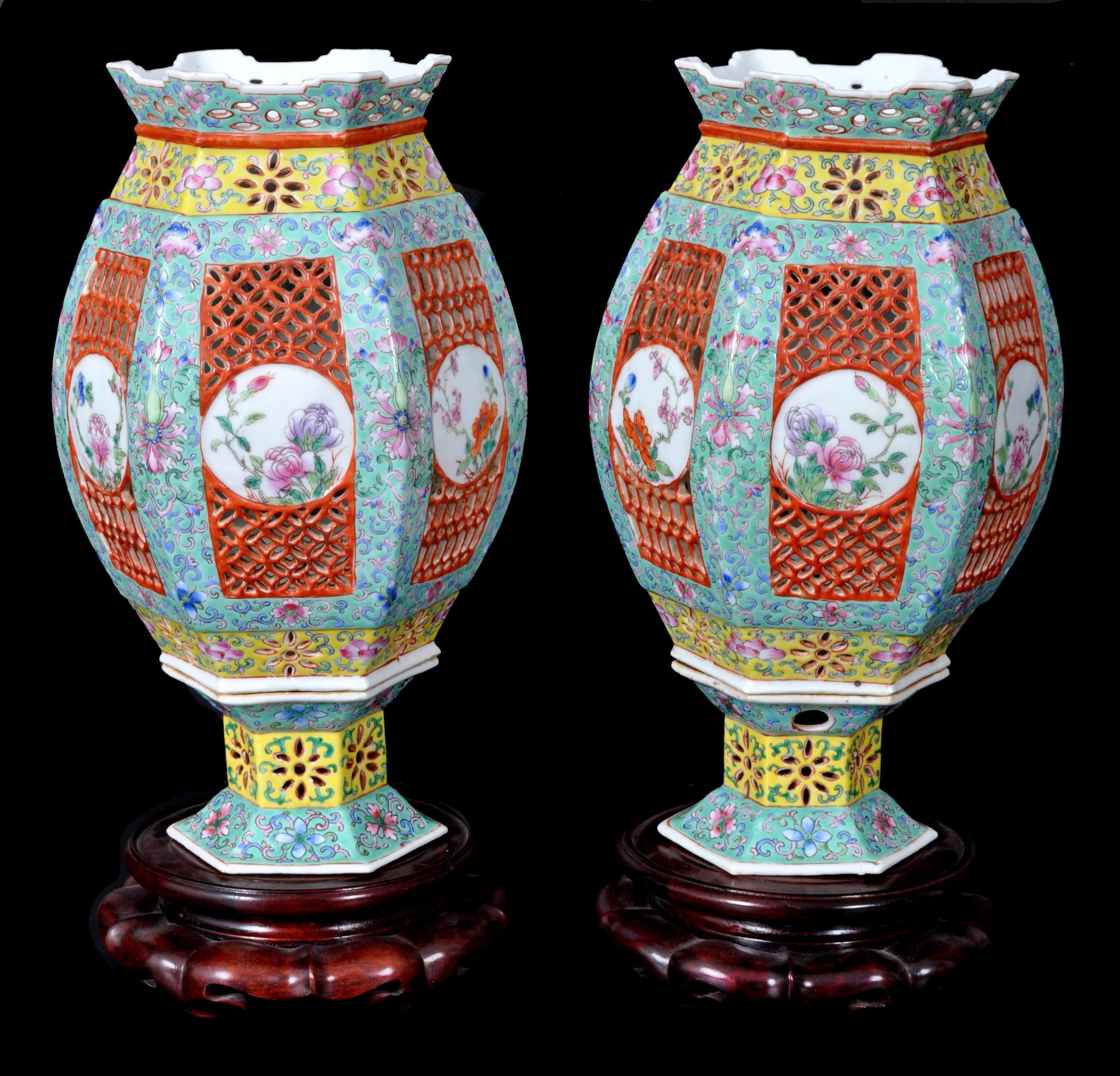 Early 20th Century Pair of Antique Chinese Republican Period Imperial Porcelain Wedding Lanterns