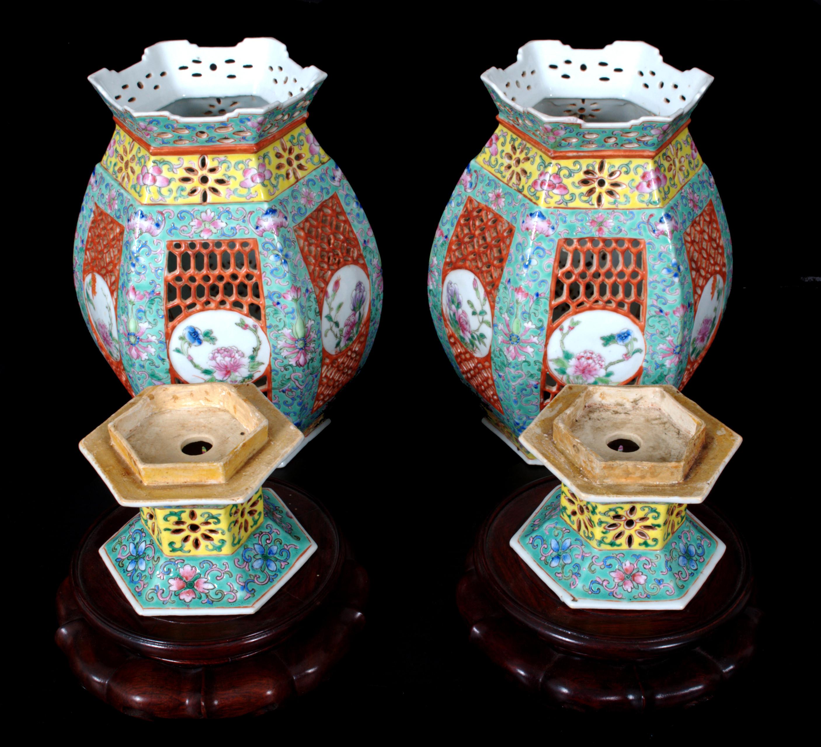 Pair of Antique Chinese Republican Period Imperial Porcelain Wedding Lanterns 1