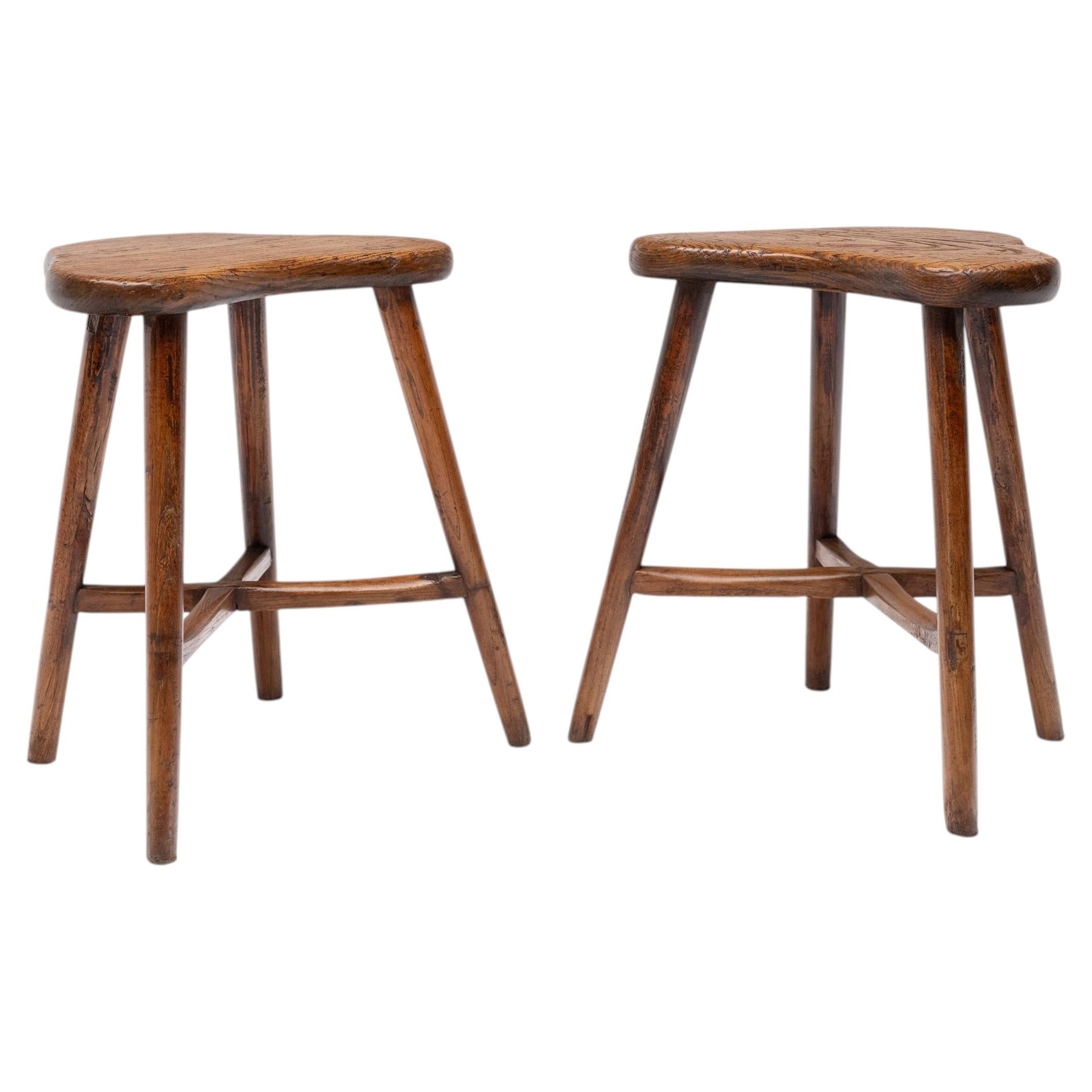 Pair of Antique Chinese Saddle Top Stools, Late 19th Century