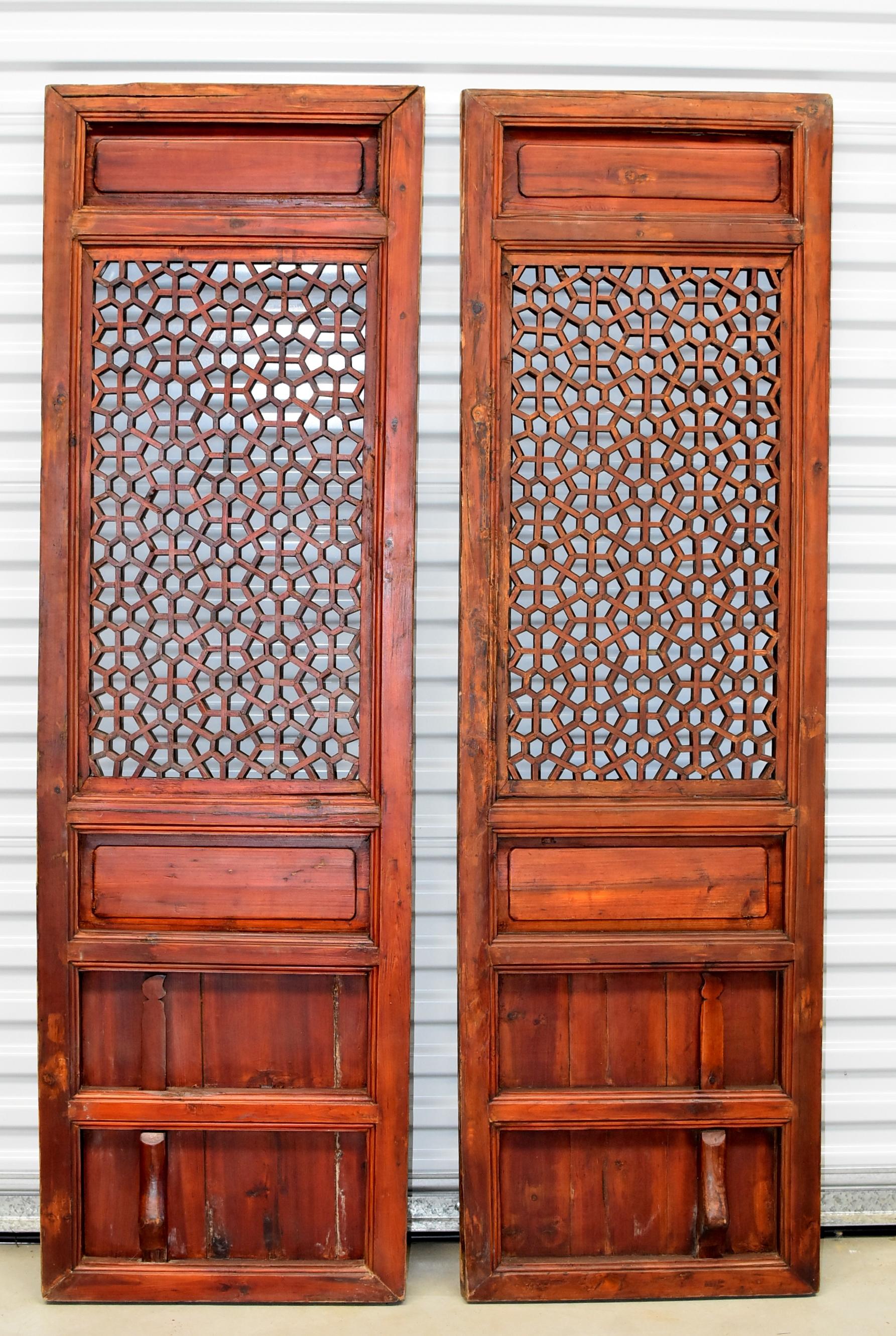 Pair of Antique Chinese Screens, Octagon Wheel Pattern 6