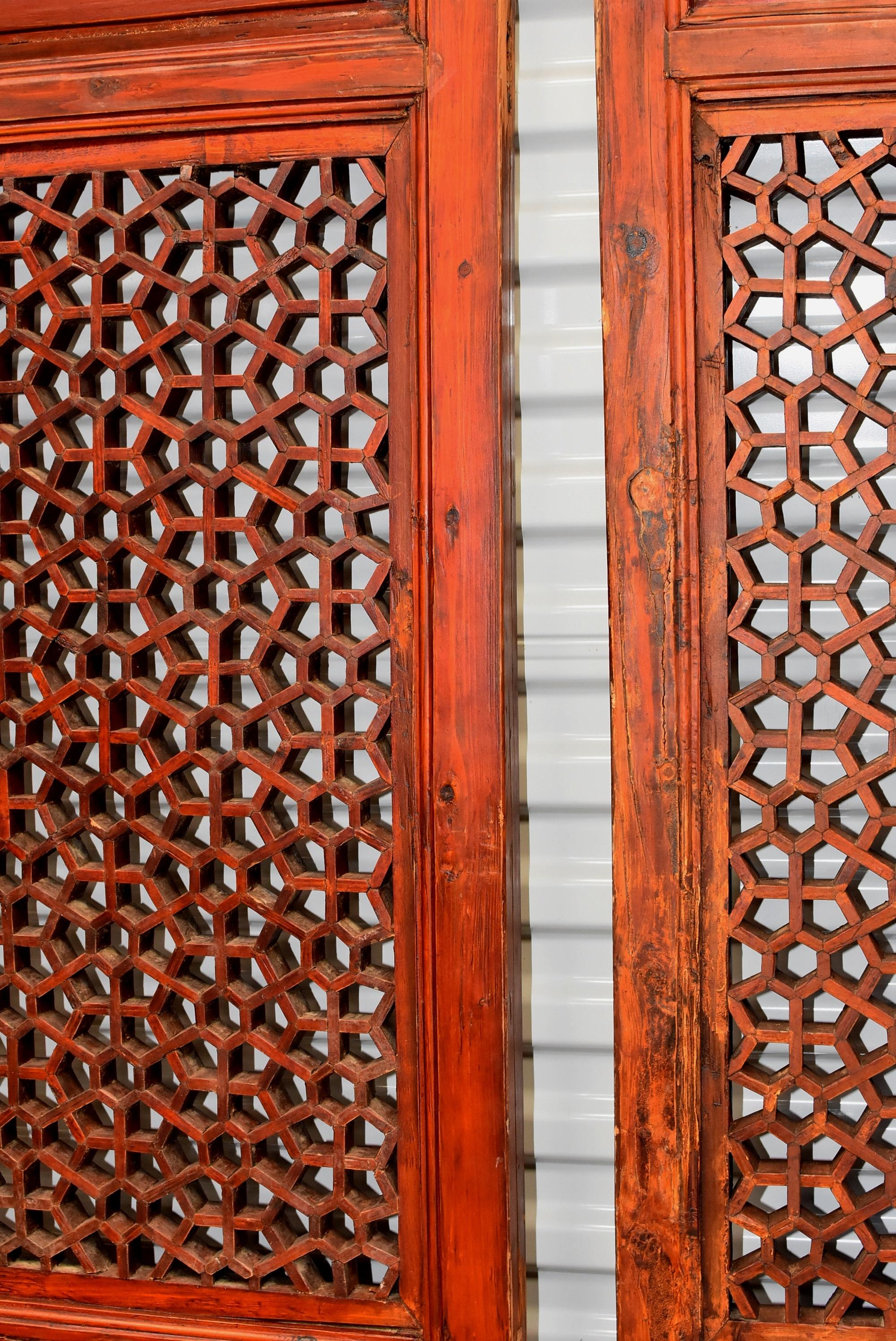 Pair of Antique Chinese Screens, Octagon Wheel Pattern 7