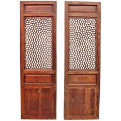 Pair of Antique Chinese Screens, Octagon Wheel Pattern