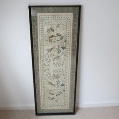 Pair of Antique Chinese Silk and Metal Thread Tapestries 1900 Koi Carp