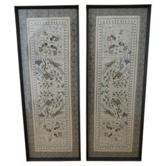Pair of Antique Chinese Silk and Metal Thread Tapestries 1900 Koi Carp