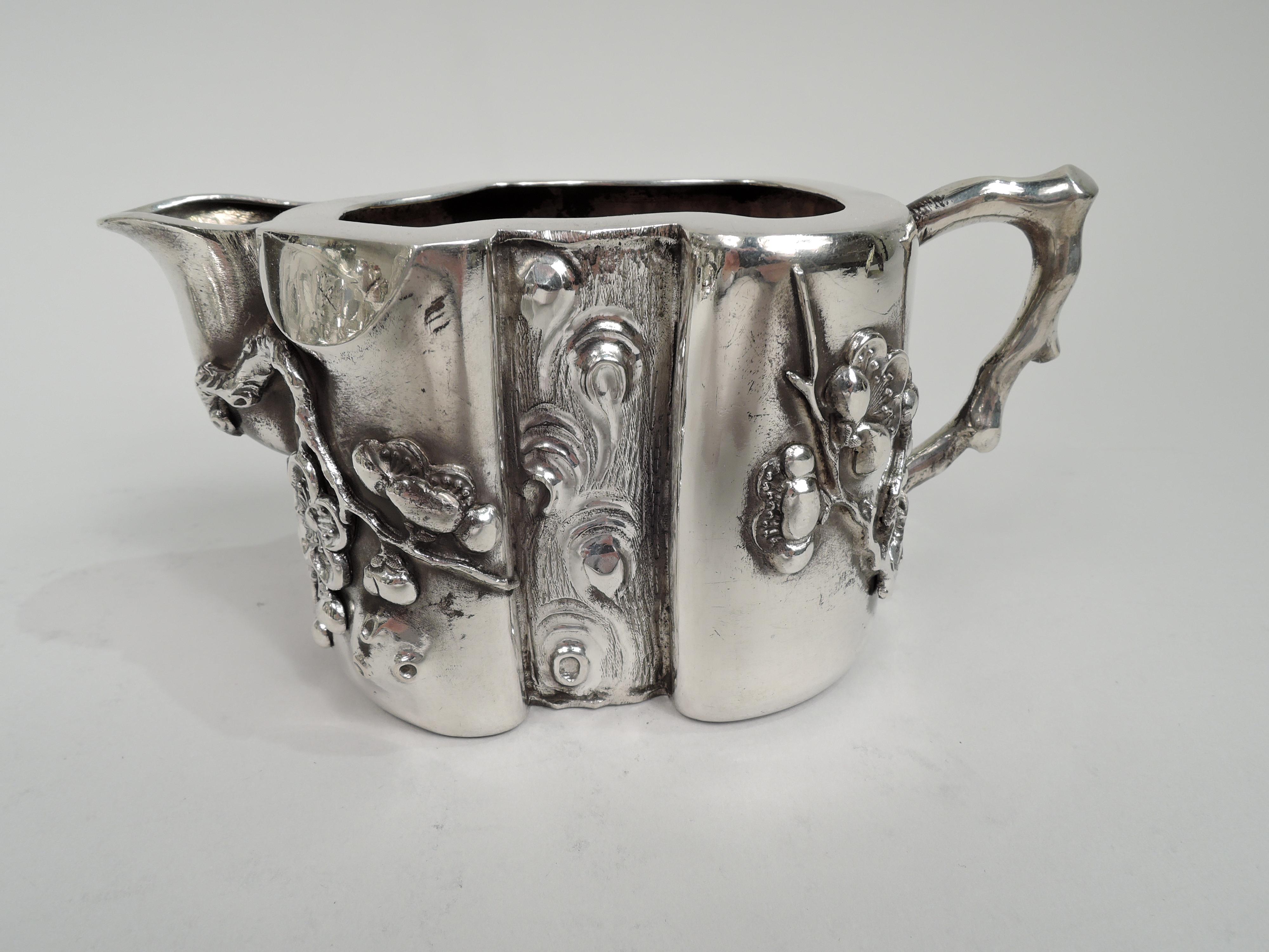 Chinese Export Pair of Antique Chinese Silver Blossoming Branch Creamer & Sugar