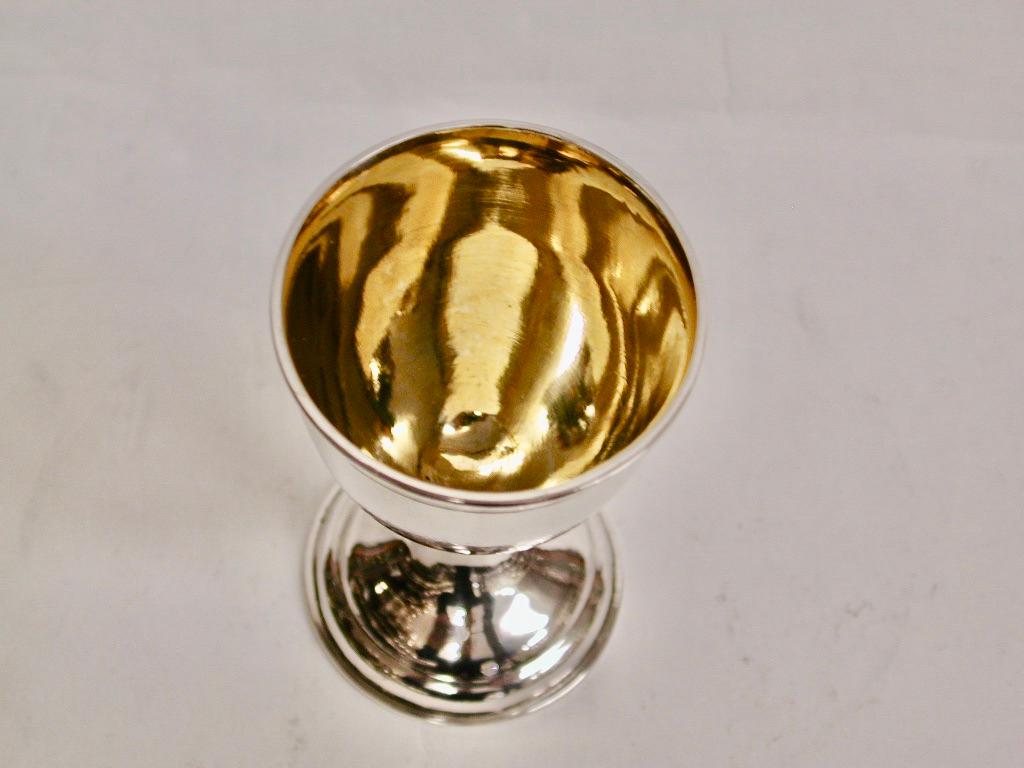 Pair of antique Chinese silver egg cups, Dated Circa 1900, Hung Chong, Canton
Lovely heavy gauge of silver,nicely gilt inside each one, with very fine hammering 
and a circular cartouche in the centre for engraving of name or initials.
Hung Chong