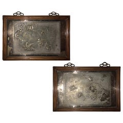 Pair of Antique Chinese Silver Plated Plaques