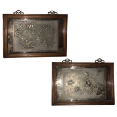 Pair of Antique Chinese Silver Plated Plaques