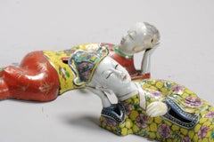 Pair of Antique Chinese Statue Porcelain Wall Pocket Vase Figures, 18th Century