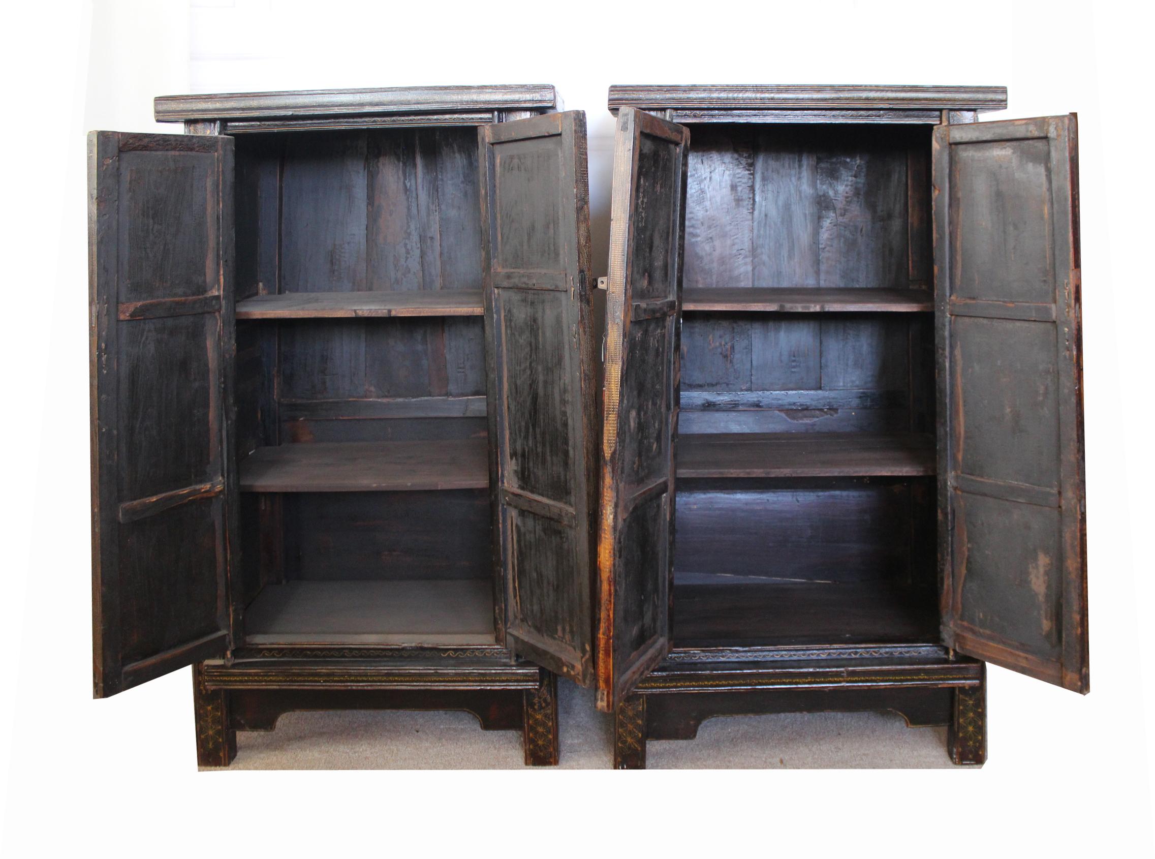 Pair of Antique Chinese Tapered Cabinet For Sale 4