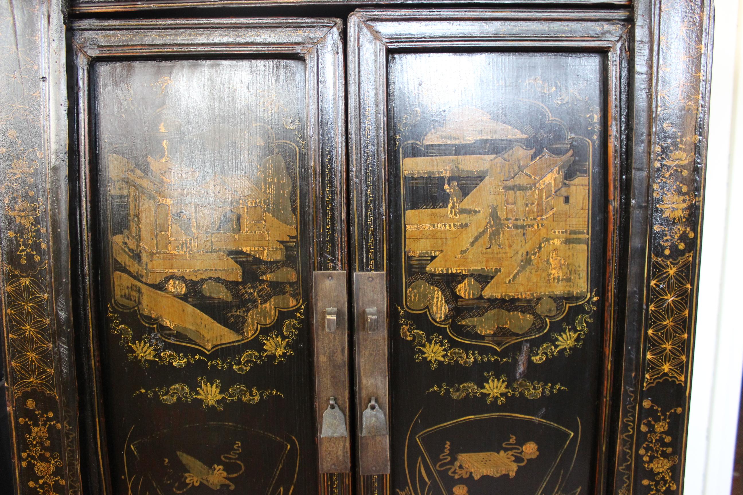 Elm Pair of Antique Chinese Tapered Cabinet For Sale