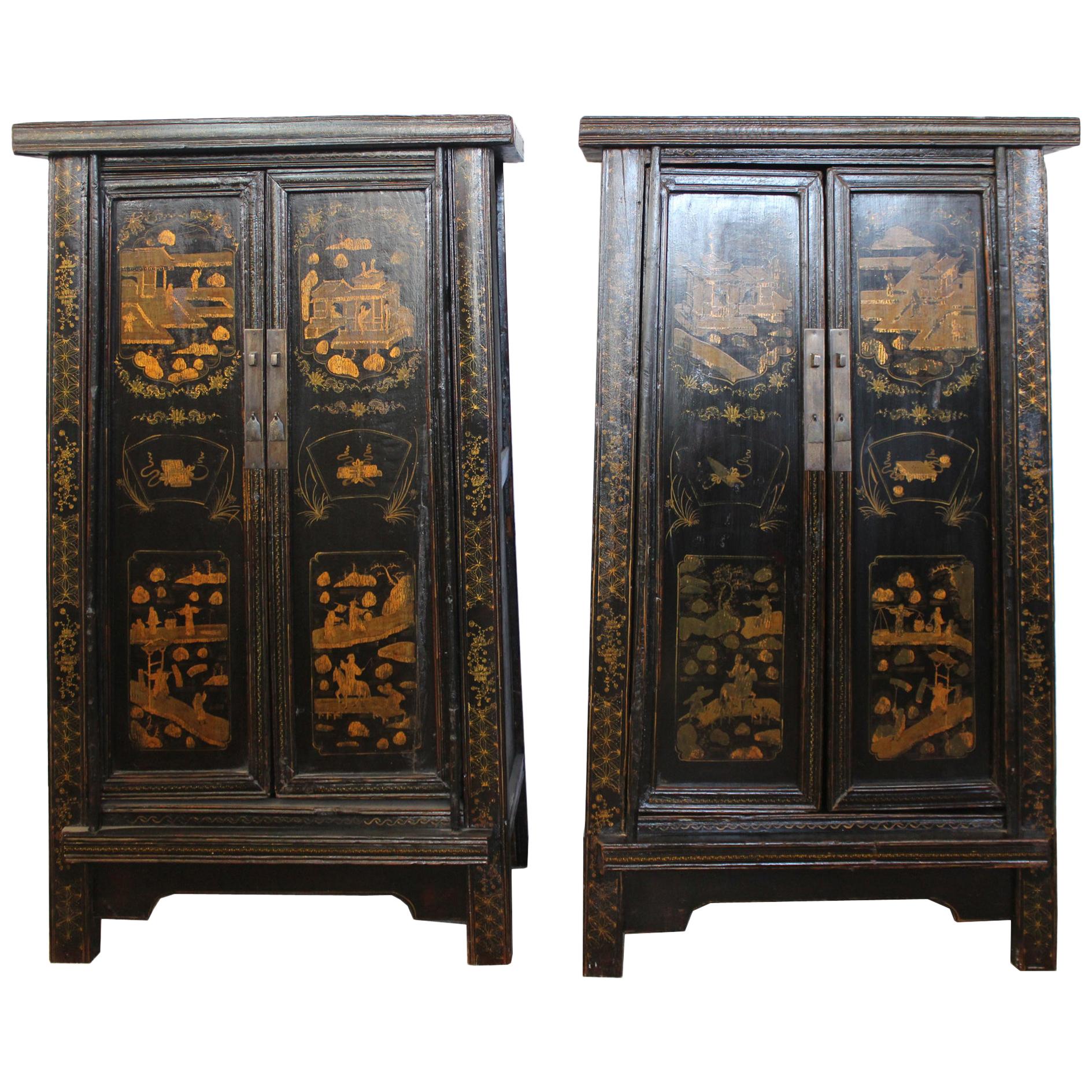 Pair of Antique Chinese Tapered Cabinet For Sale