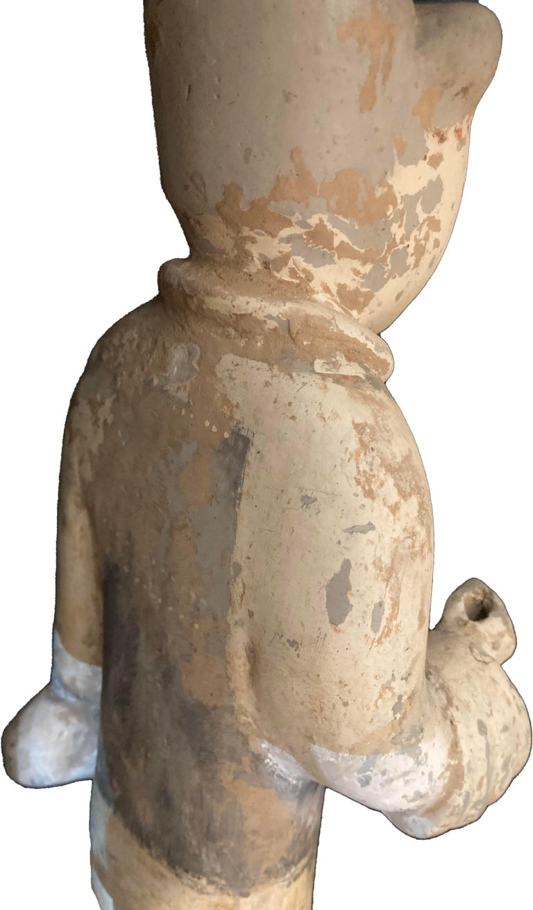 Pair of Antique Chinese Terra Cotta Figures on Lucite Bases For Sale at