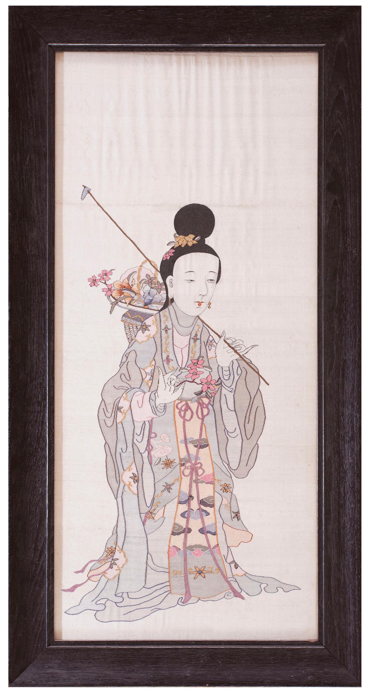 Chinois Paire de textiles Kesi chinois du milieu du XIXe siècle (62 x 111 cm) en vente