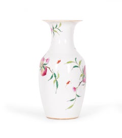 Pair of Antique Chinese Urn Shaped Flowering Fruit Tree Design Porcelain Vases