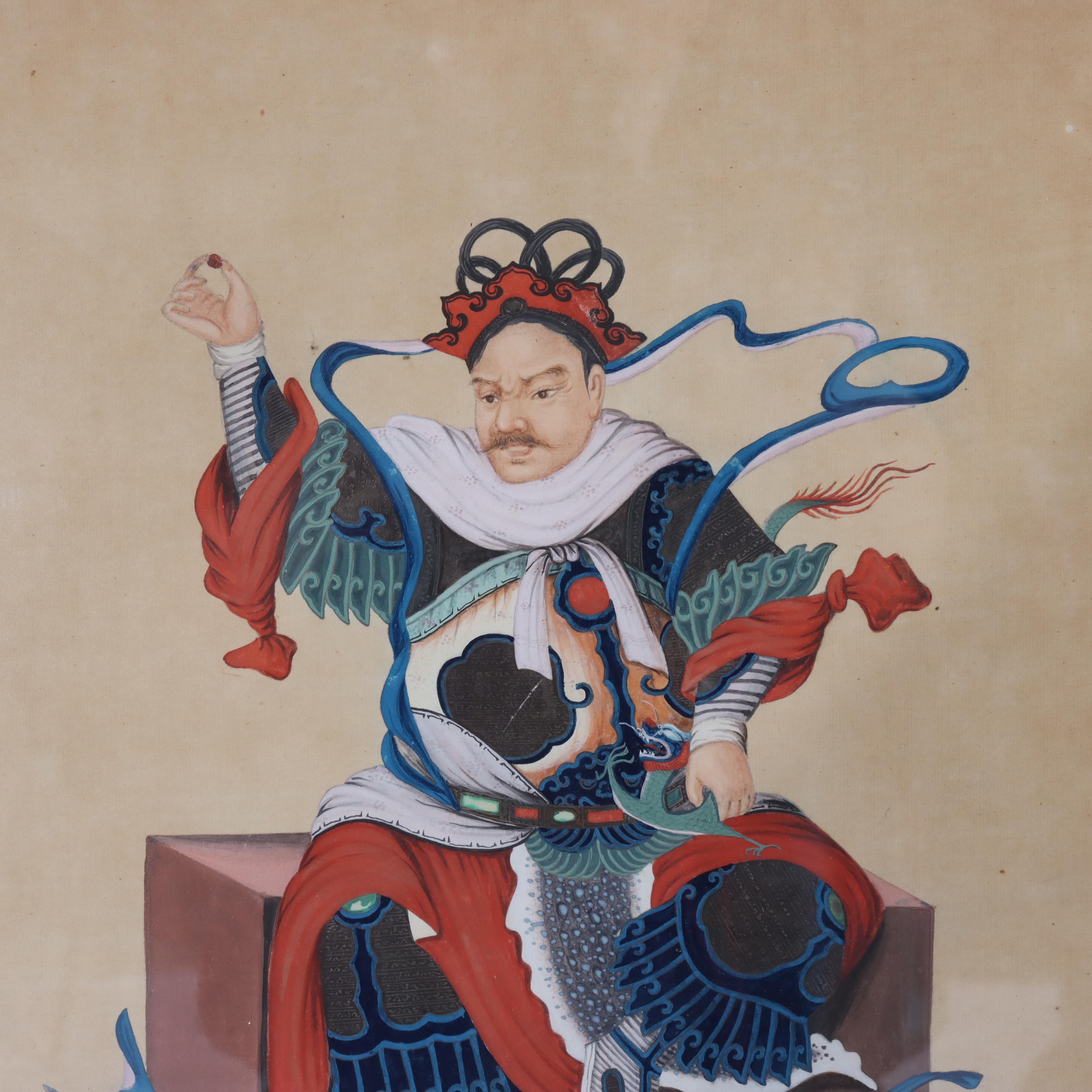 Paar antike chinesische Aquarellbilder auf Papier mit mythologischen Figuren (19. Jahrhundert) im Angebot