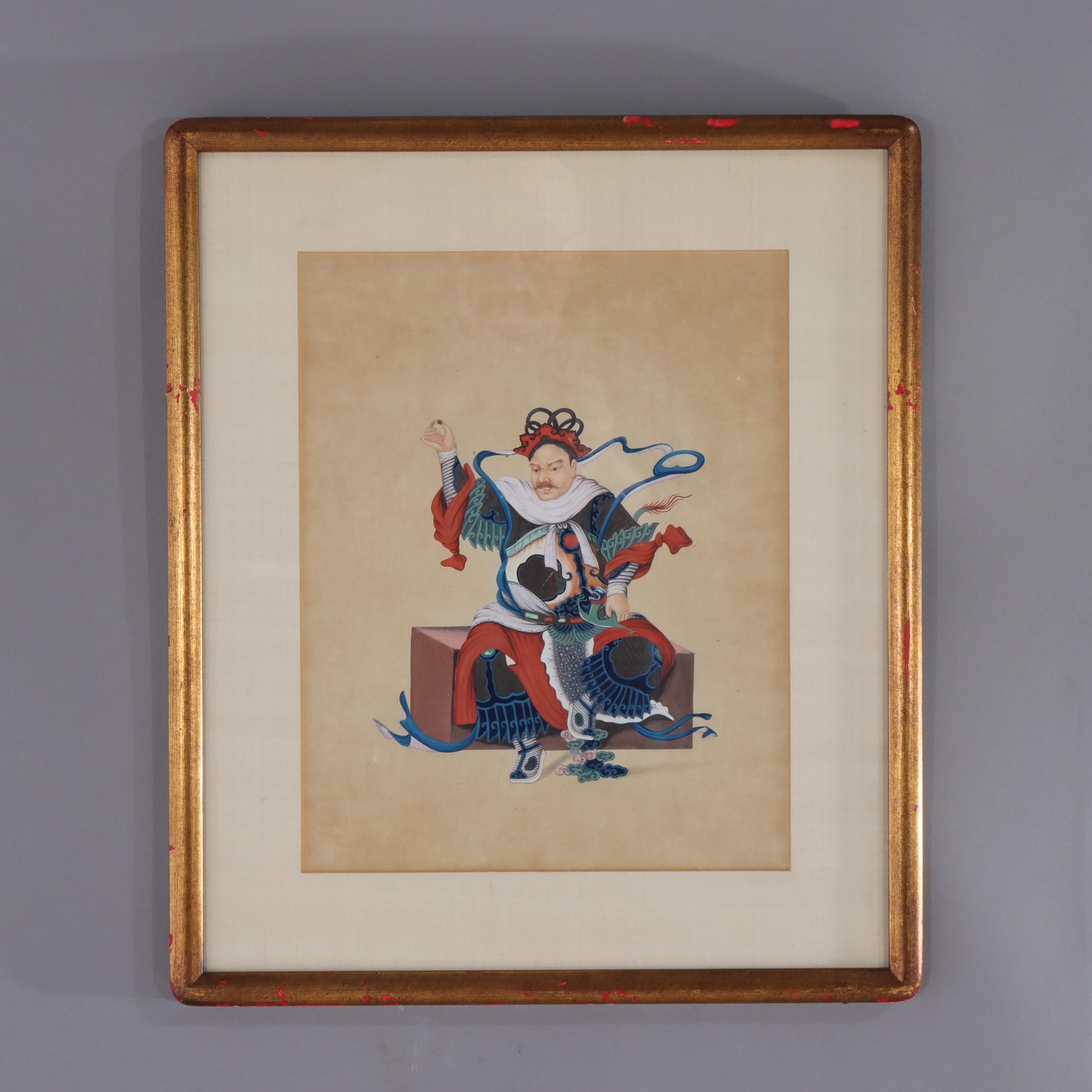 Paar antike chinesische Aquarellbilder auf Papier mit mythologischen Figuren im Angebot 5