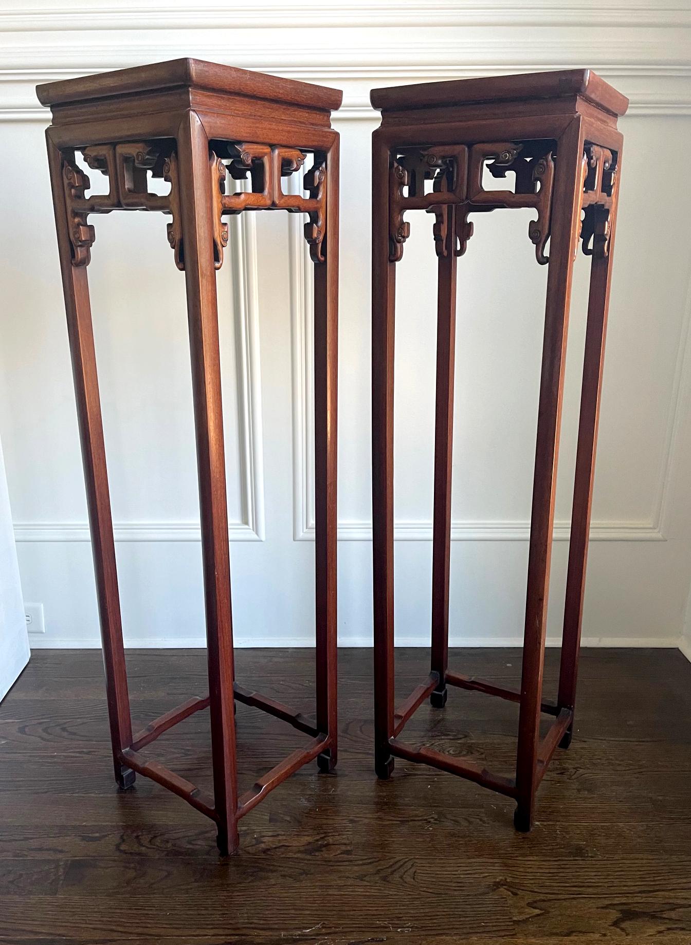 Pair of Antique Chinese Wood Stands Pedestal Tables For Sale 6