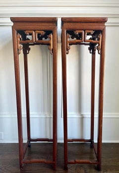 Pair of Antique Chinese Wood Stands Pedestal Tables