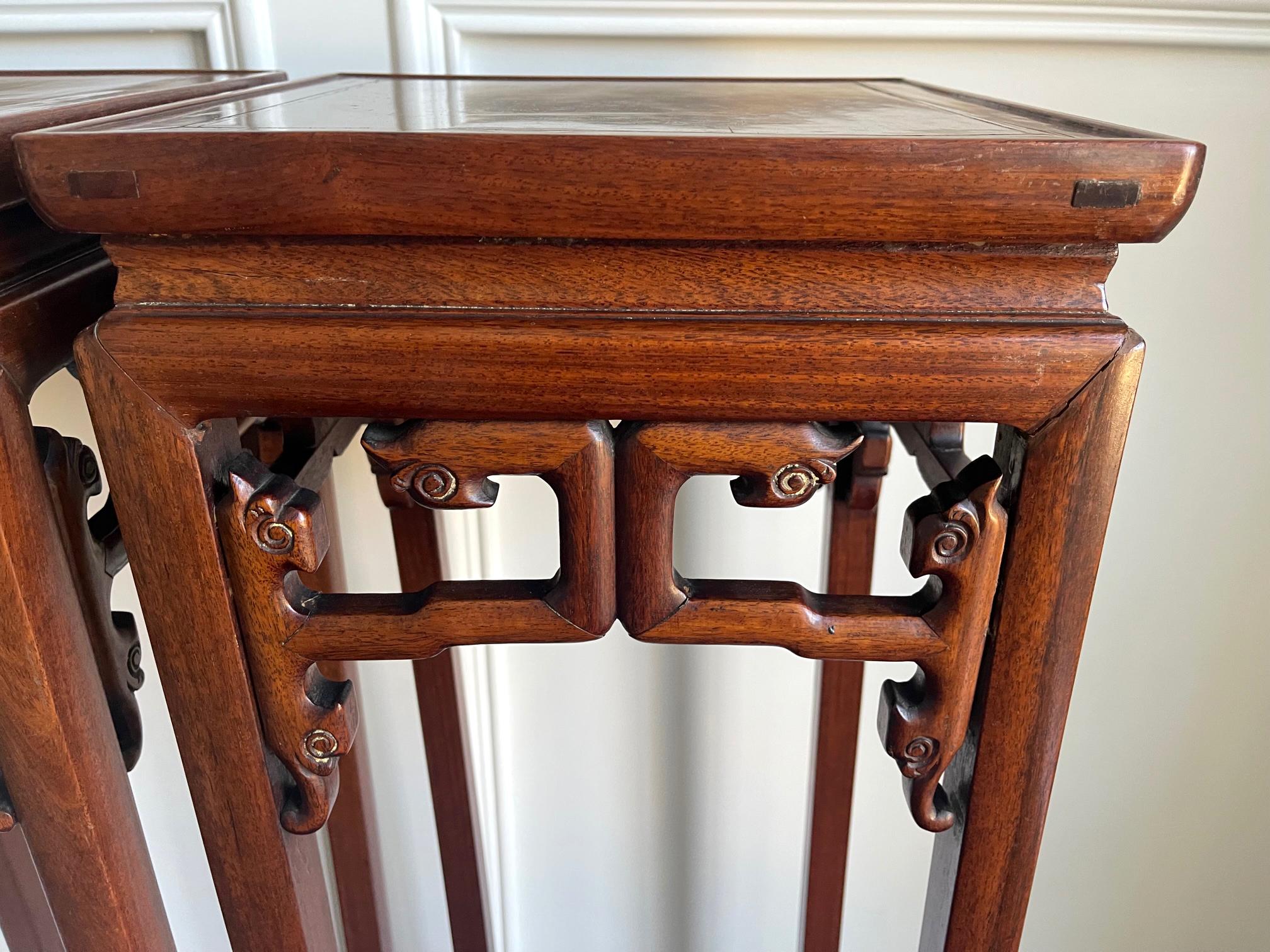 Pair of Antique Chinese Wood Stands Pedestal Tables In Good Condition For Sale In Atlanta, GA