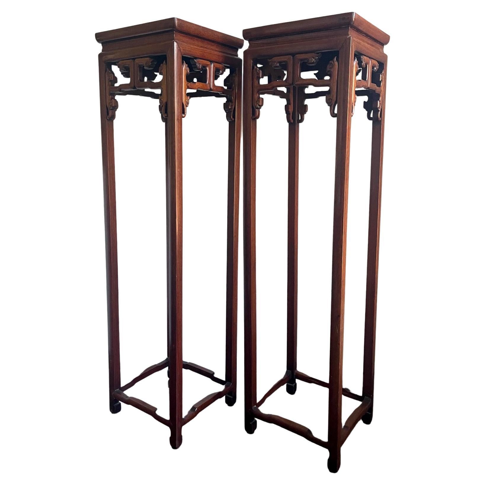 Pair of Antique Chinese Wood Stands Pedestal Tables For Sale