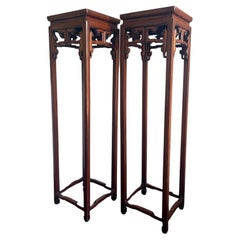 Pair of Antique Chinese Wood Stands Pedestal Tables
