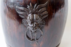 Pair of Antique Chinese Wooden Rice Storage Barrels with Lids, Dragon Handles