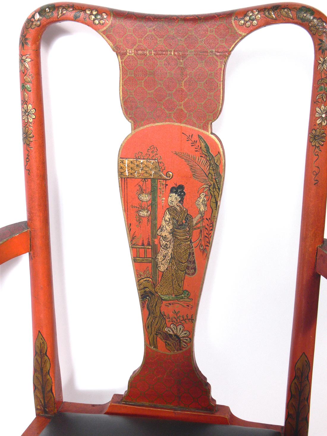 Hand-Painted Pair of Antique Chinoiserie Chairs For Sale