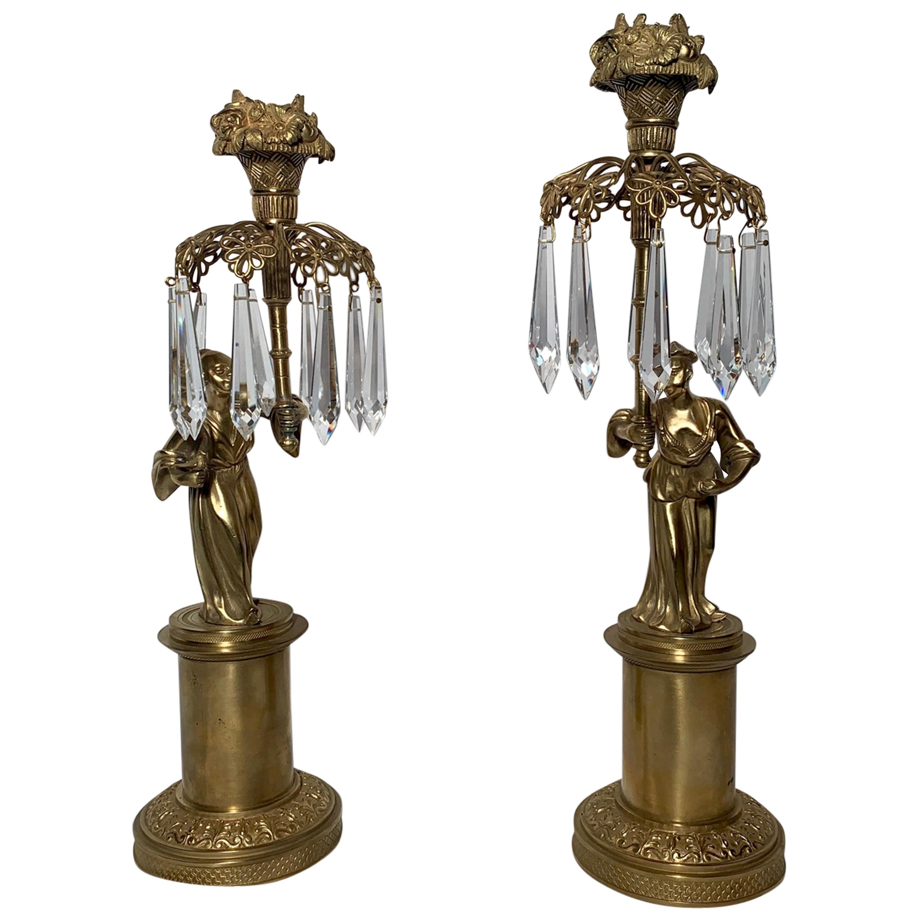 Pair of Antique Chinoiserie Figurine Candlesticks, circa 1865-1875 For Sale