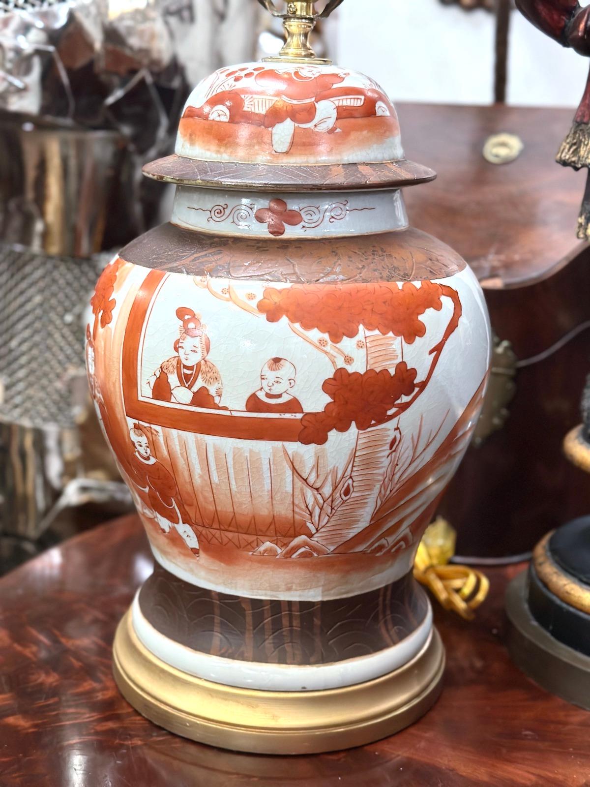 Chinois Paire de lampes anciennes de style chinoiseries en vente