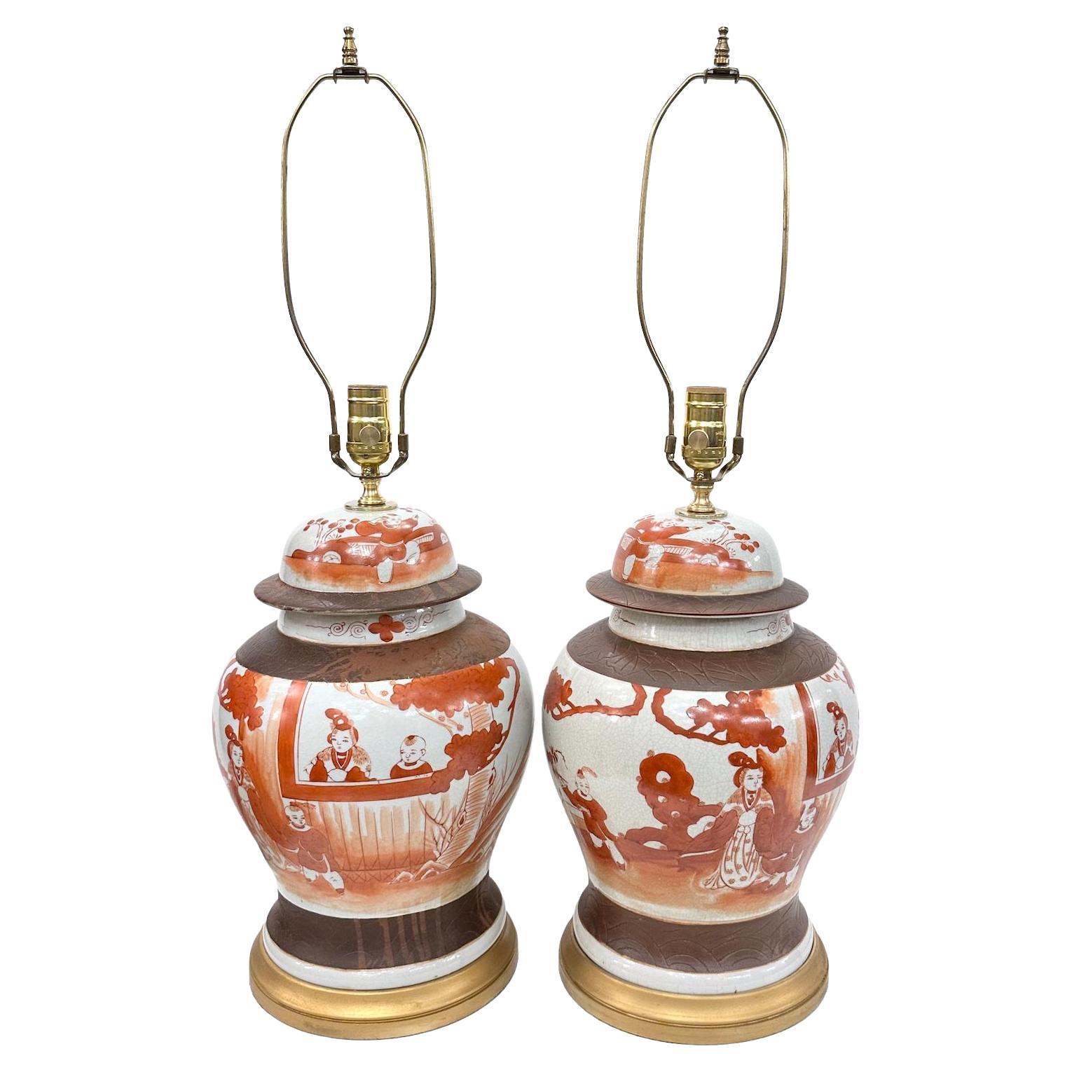 Paire de lampes anciennes de style chinoiseries en vente