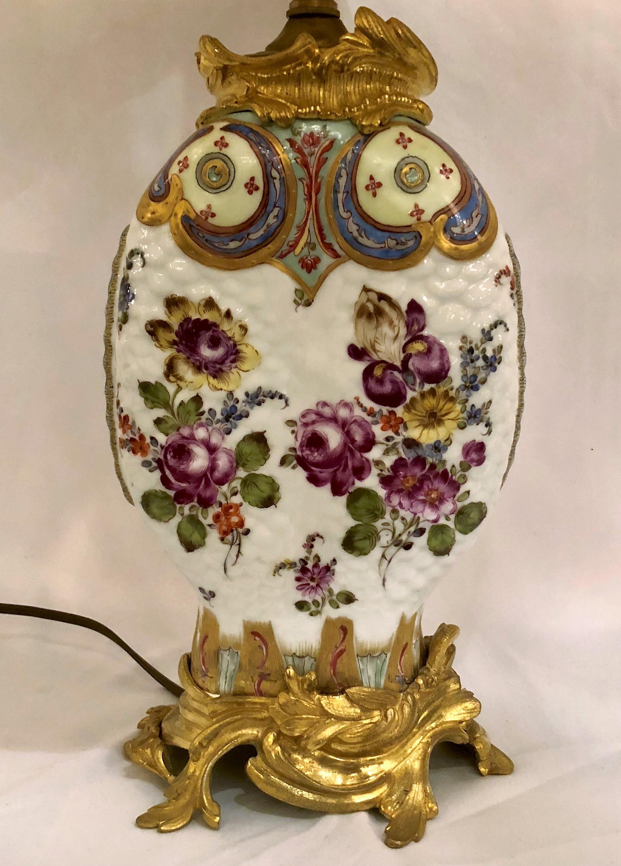 French Pair of Antique Chinoiserie Porcelain Lamps with Ormolu Mounts For Sale