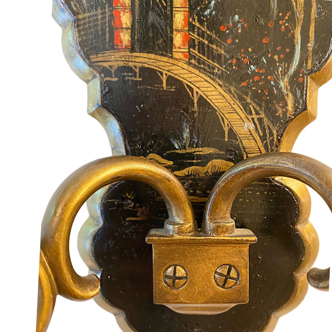 Early 20th Century Pair of Antique Chinoiserie Sconces For Sale