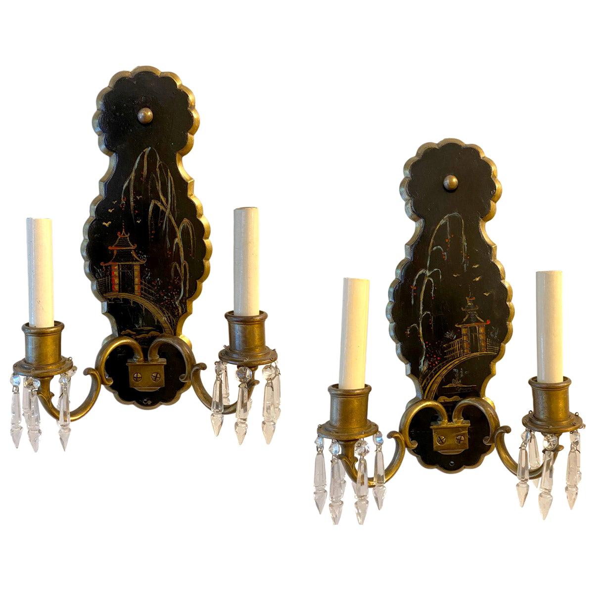 Pair of Antique Chinoiserie Sconces For Sale