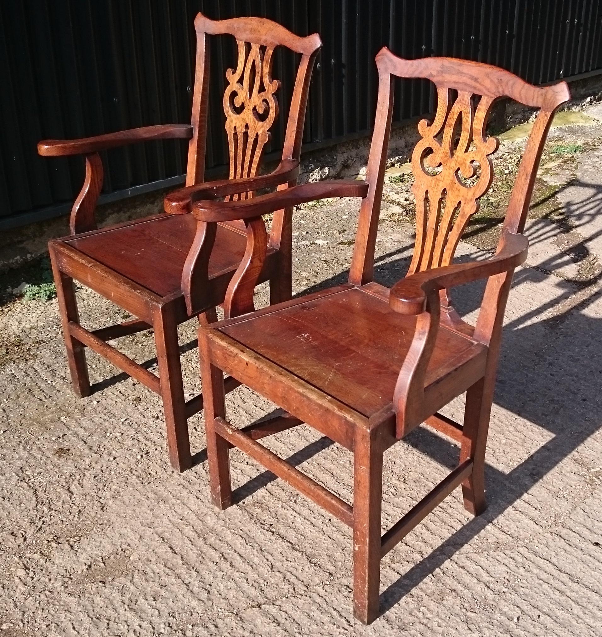 George III Pair of Antique Chippendale Carver Chairs, Side Chairs or Desk Chairs
