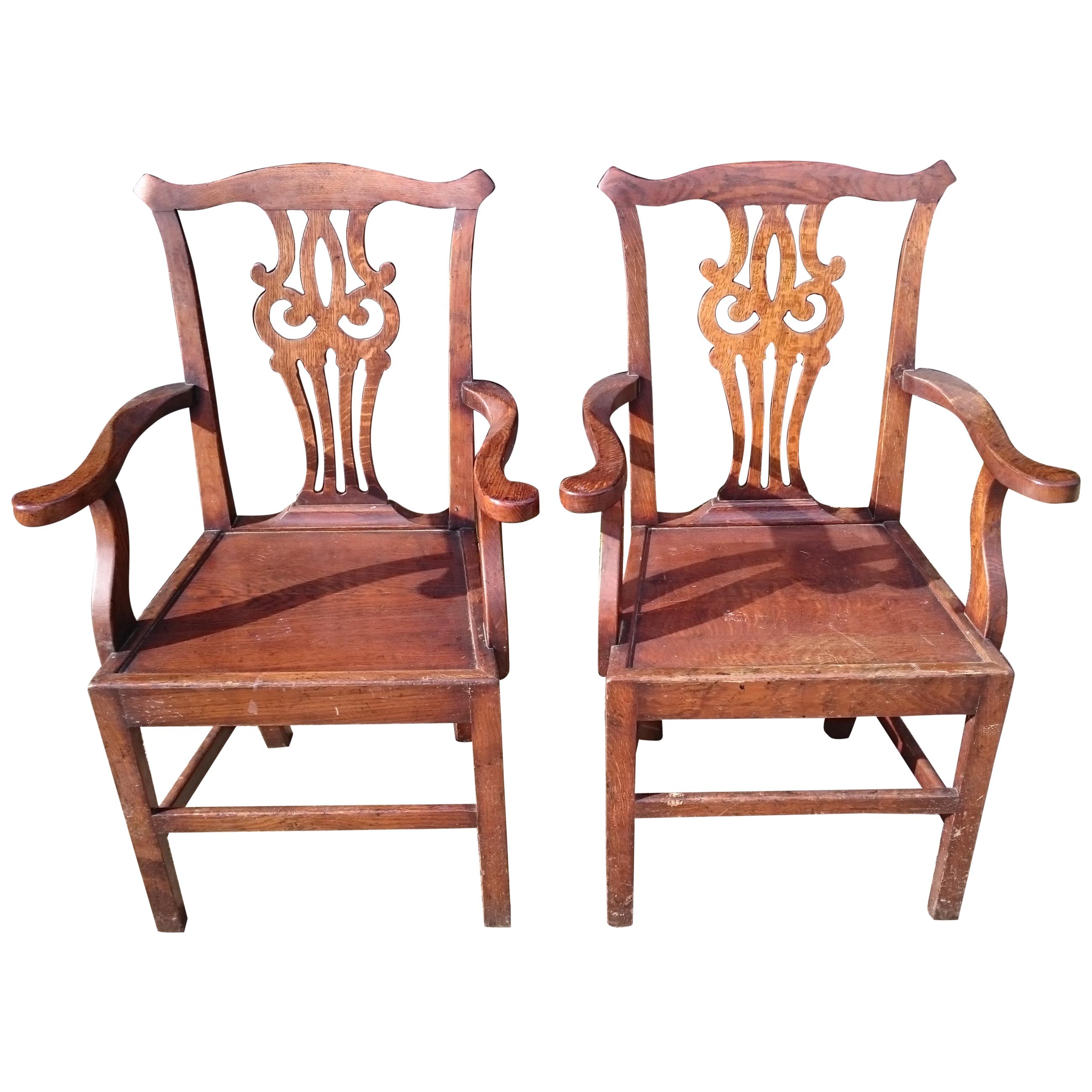 Pair of Antique Chippendale Carver Chairs, Side Chairs or Desk Chairs