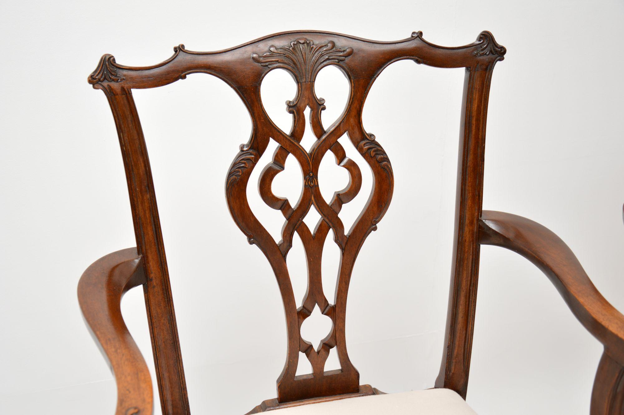 19th Century Pair of Antique Chippendale Revival Carver Armchairs