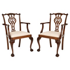 Pair of Antique Chippendale Revival Carver Armchairs
