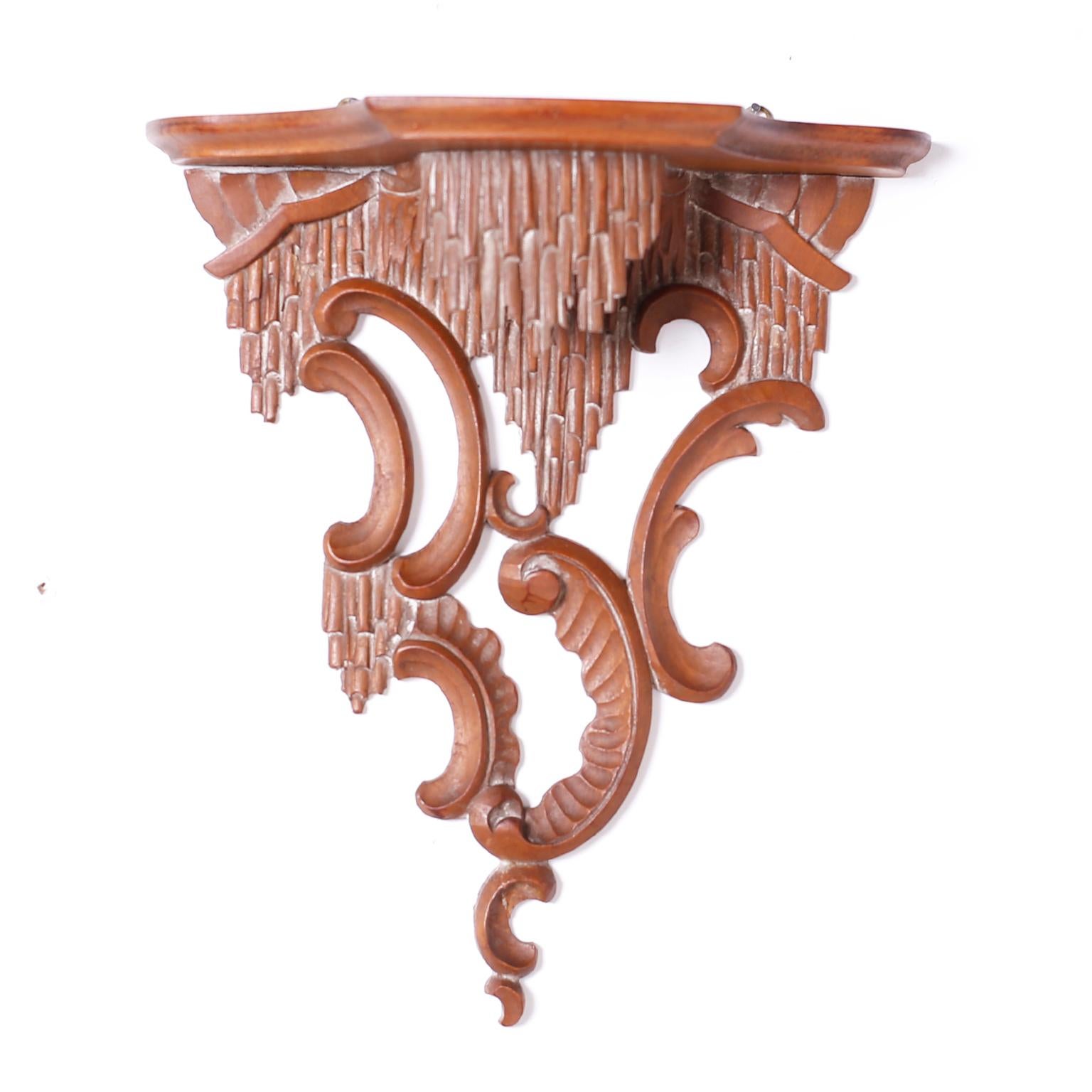 Pair of Antique Chippendale Style Carved Wood Wall Brackets In Good Condition For Sale In Palm Beach, FL