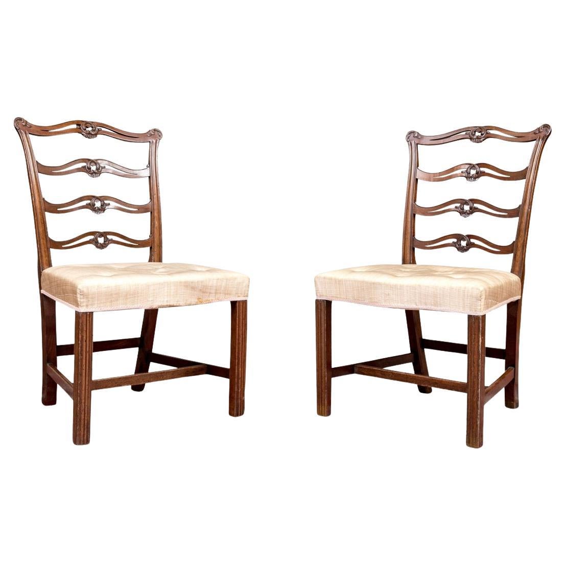 Pair Of Antique Chippendale Style Ribbon Back Side Chairs