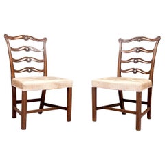 Pair Of Antique Chippendale Style Ribbon Back Side Chairs