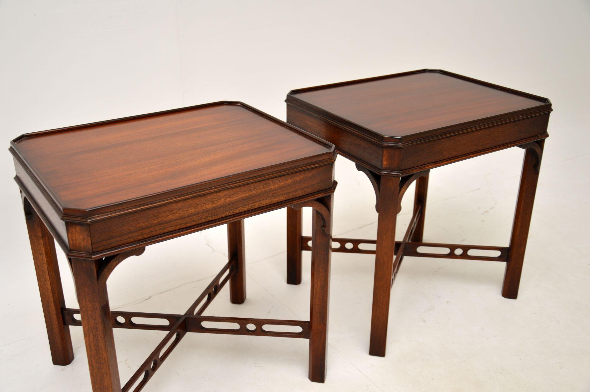 Wood Pair of Antique Chippendale Style Side Tables