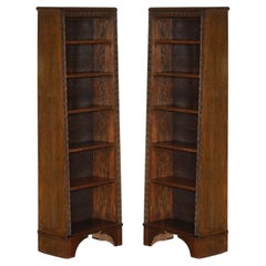 PAIR OF ANTIQUE CIRCA 1880 JACOBEAN REVIVAL TALL WATERFALL LiBRARY BOOKCASE